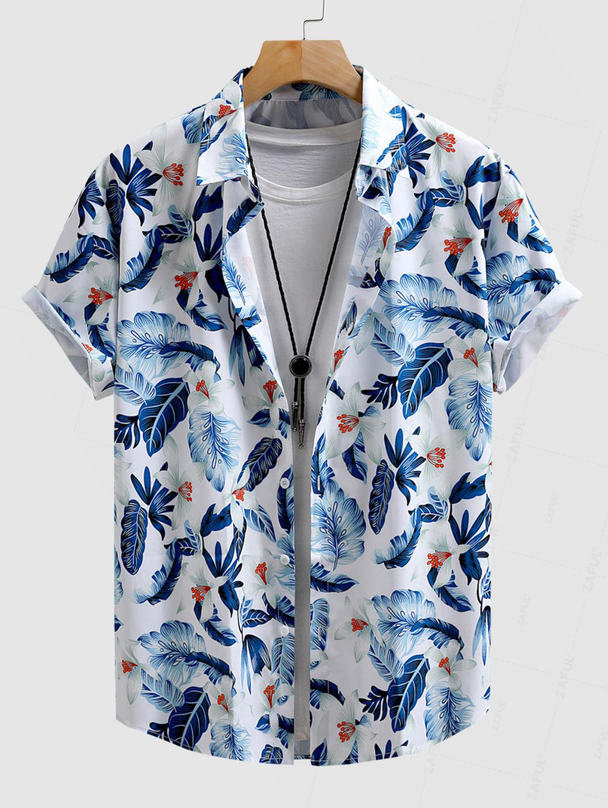 Men's Floral Print Casual Vacation Button Short Sleeves Shirt Kosyway