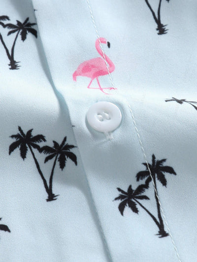 Men's Casual Palm Tree Crane Printed Button Short Sleeves Shirt Kosyway