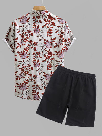 Men's Casual Vacation Floral Print Short Sleeves Shirt And Drawstring Shorts Set