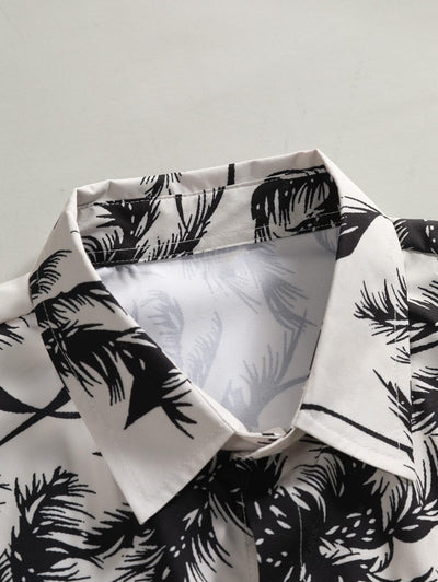 Men's Coconut Palm Tree Printed Short Sleeves Shirt And Casual Drawstring Shorts Set