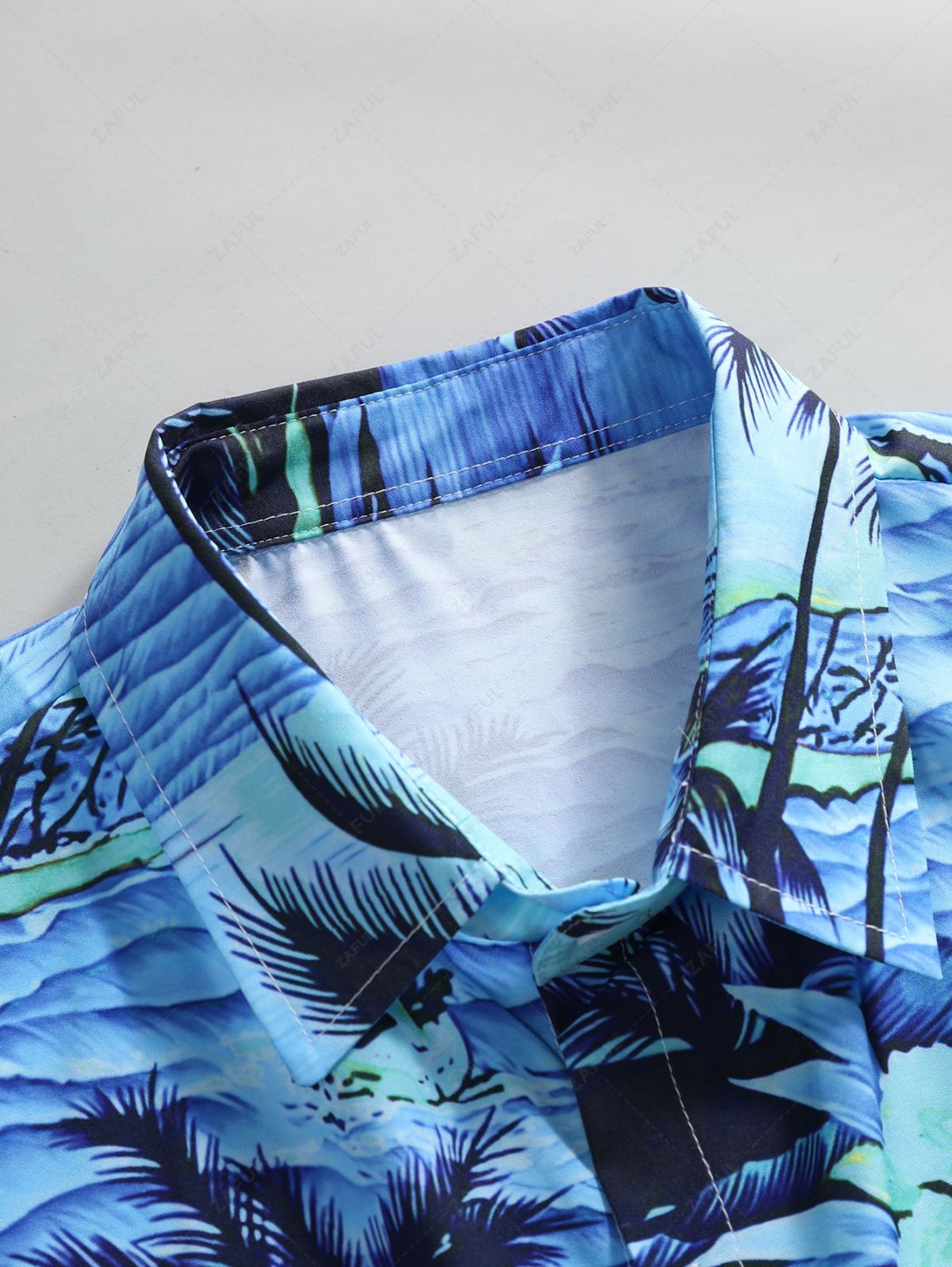 Men's Sea Waves Sailboat Coconut Tree Floral Printed Short Sleeves Shirt And Casual Drawstring Shorts Set