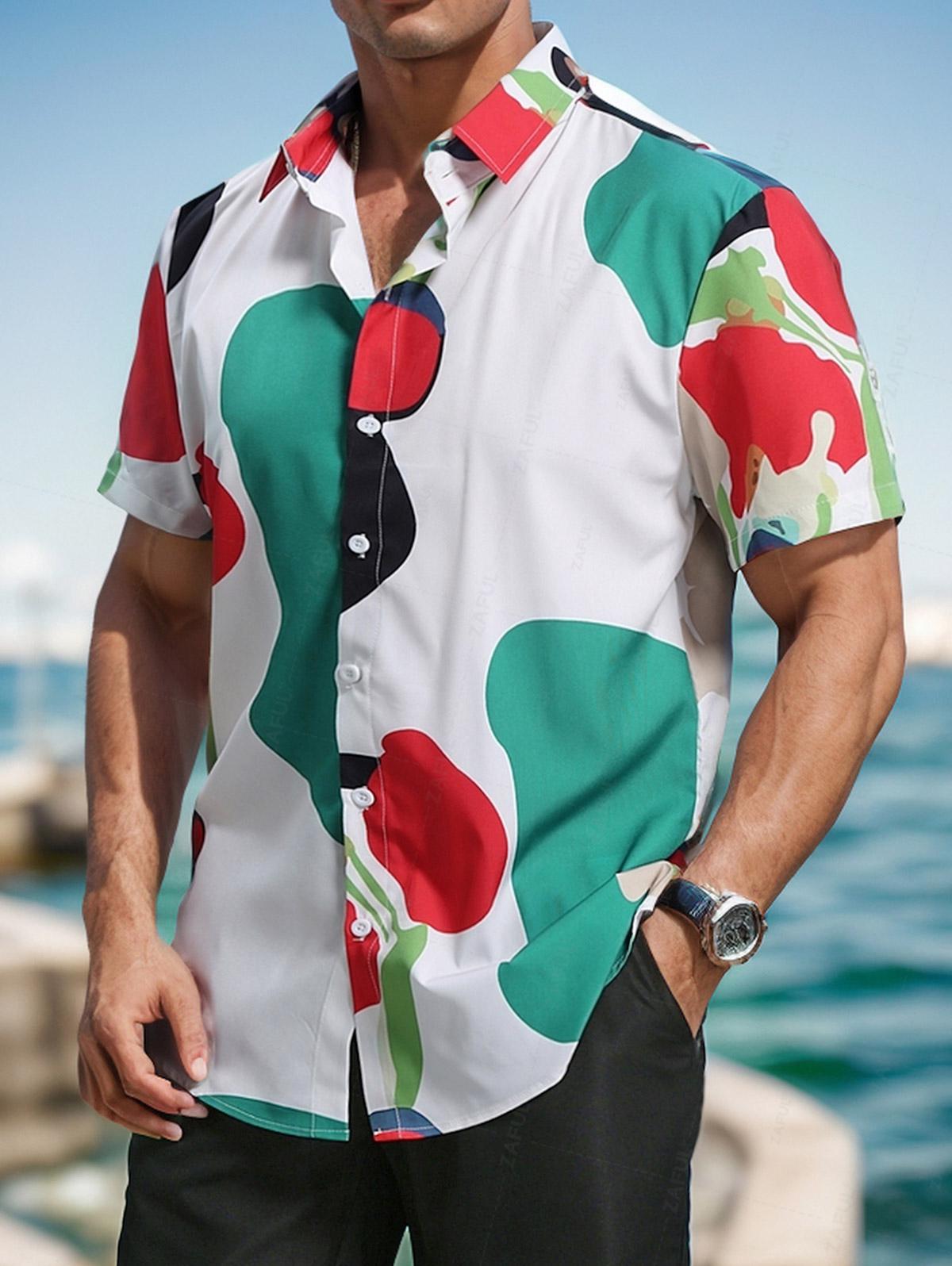 Men's Casual Vacation Abstract Floral Graphic Printed Button Short Sleeves Shirt