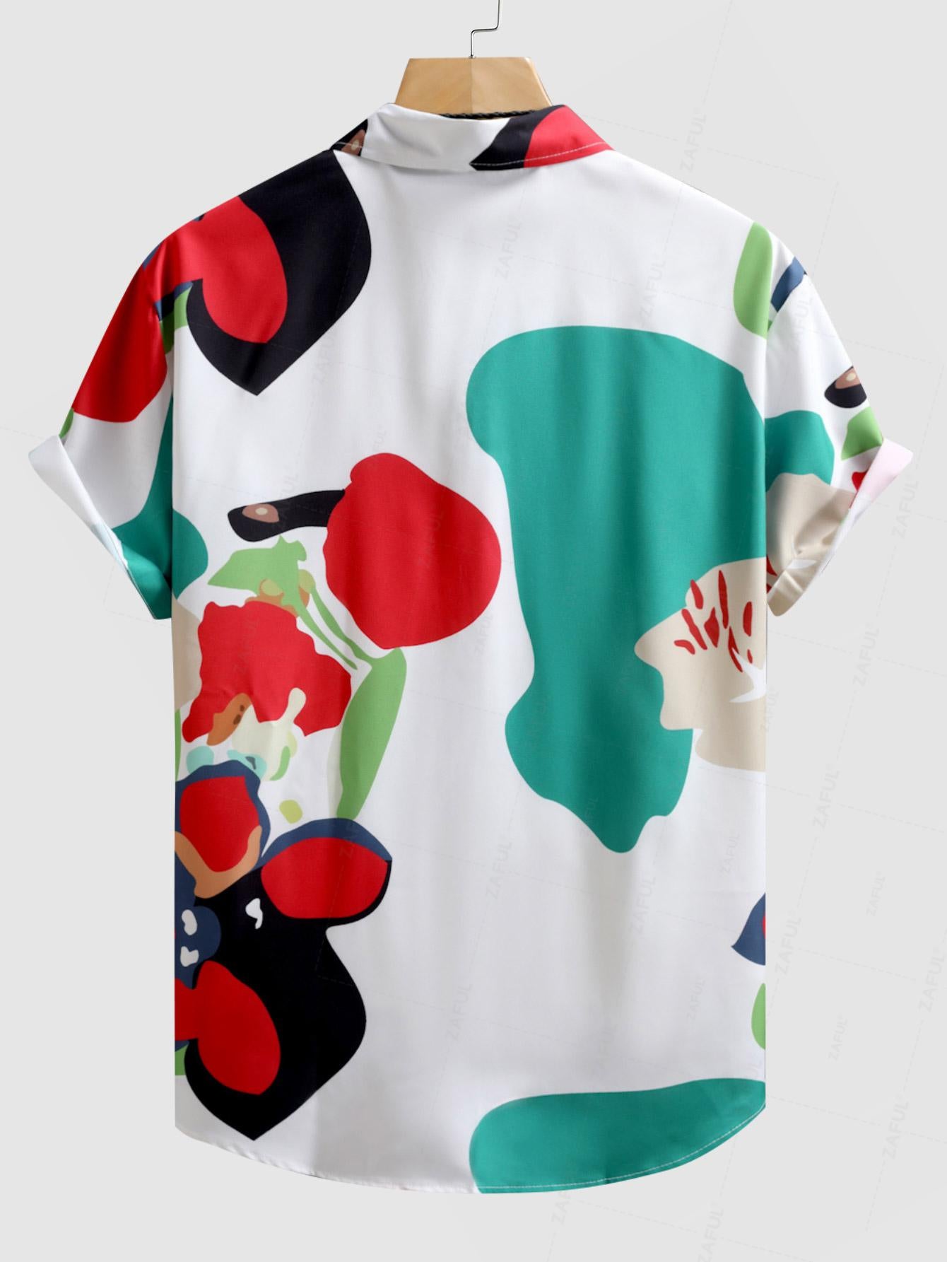 Men's Casual Vacation Abstract Floral Graphic Printed Button Short Sleeves Shirt Kosyway