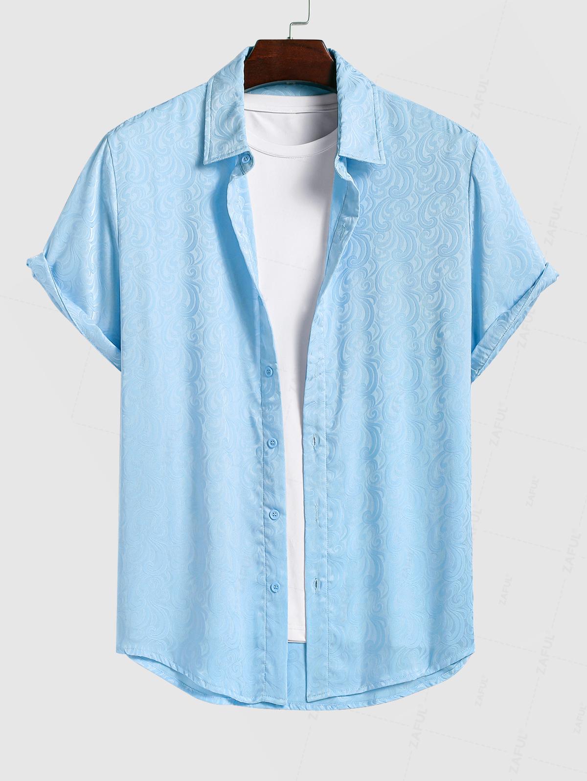 Men's Casual Floral Jacquard Textured Short Sleeves Shirt