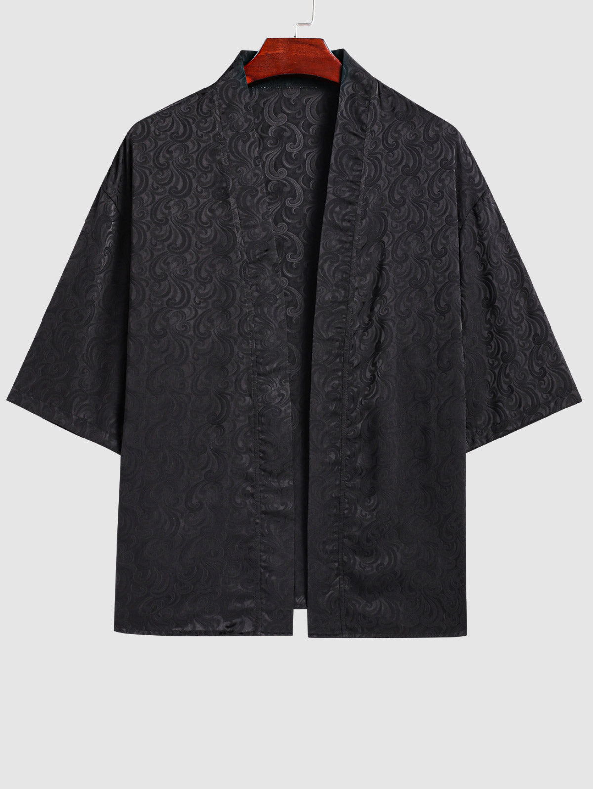 Men's Floral Jacquard Silky Satin Open Front Kimono