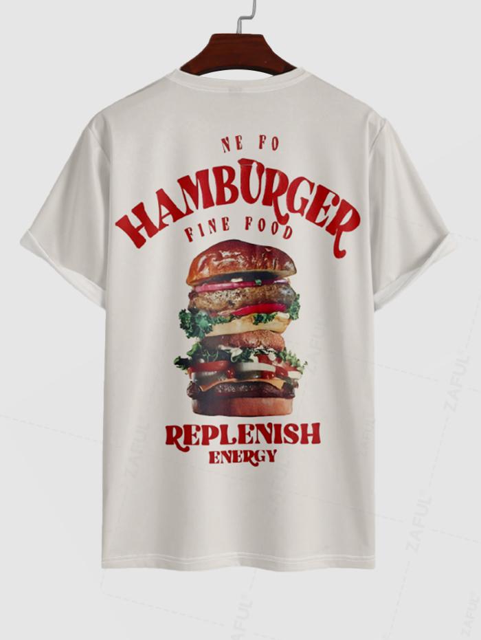 Men's Food Hamburger Letter Graphic Printed Short Sleeves T-shirt