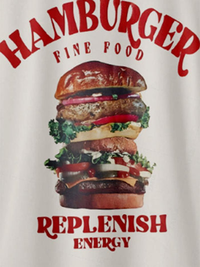 Men's Food Hamburger Letter Graphic Printed Short Sleeves T-shirt Kosyway