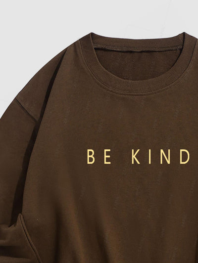 Men's Letter BE KIND Printed Crew Neck Pullover Sweatshirt