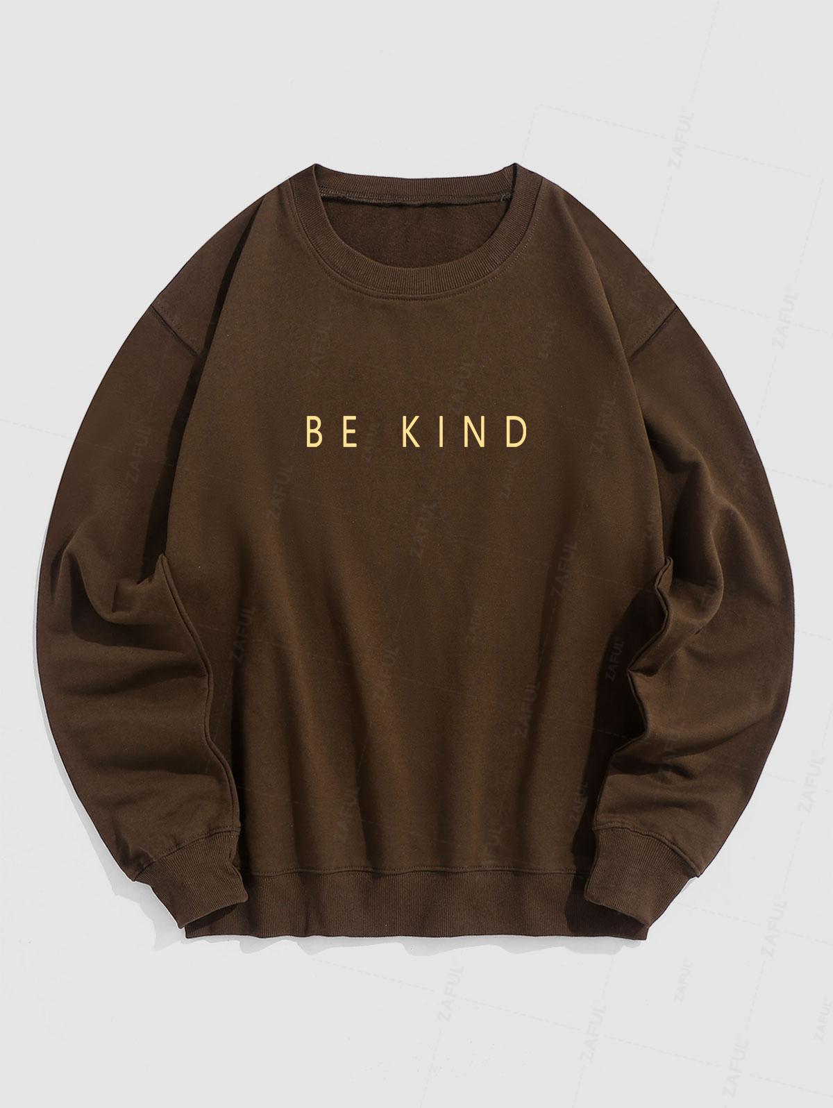 Men's Letter BE KIND Printed Crew Neck Pullover Sweatshirt