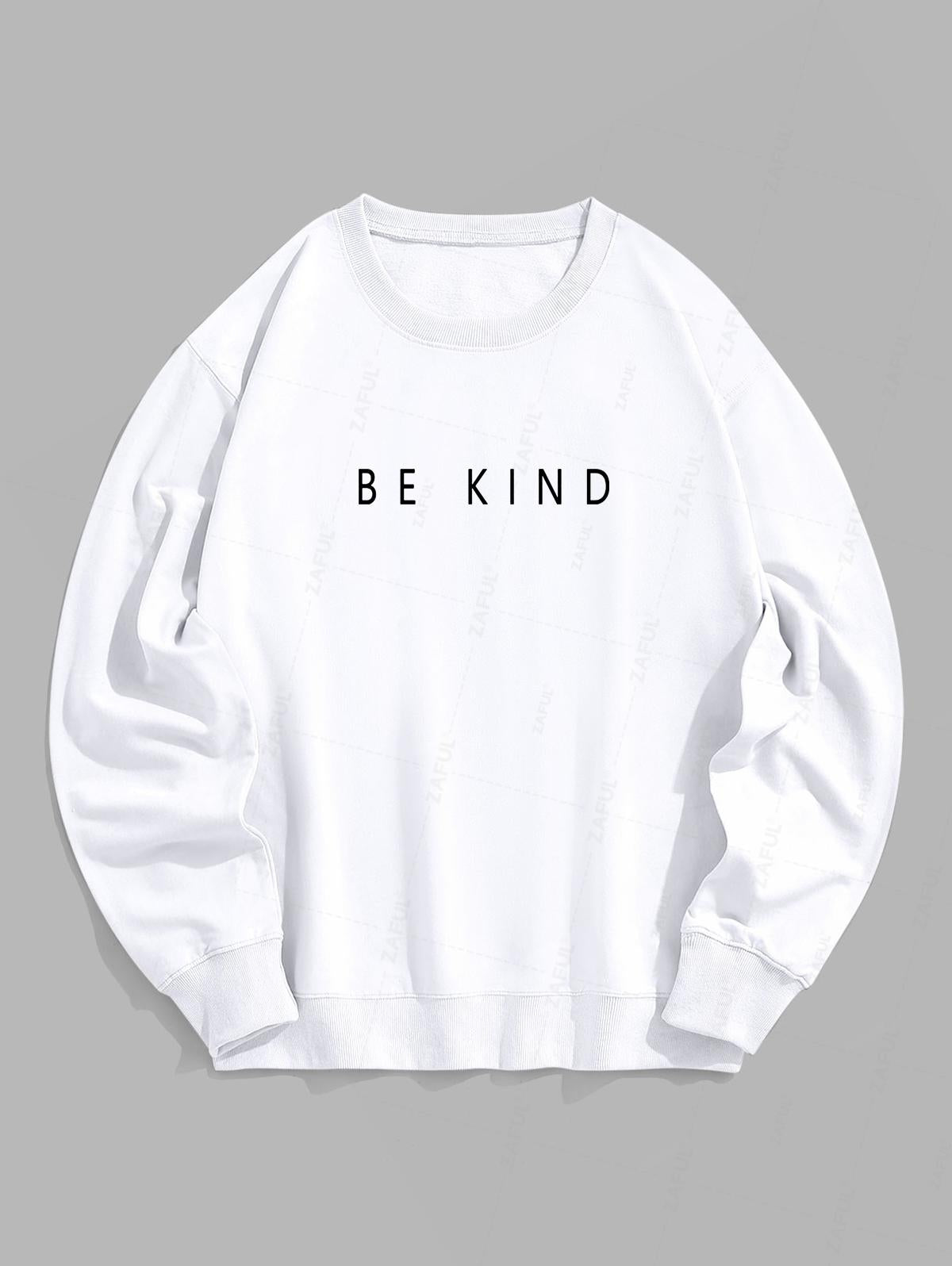 Men's Letter BE KIND Printed Crew Neck Pullover Sweatshirt