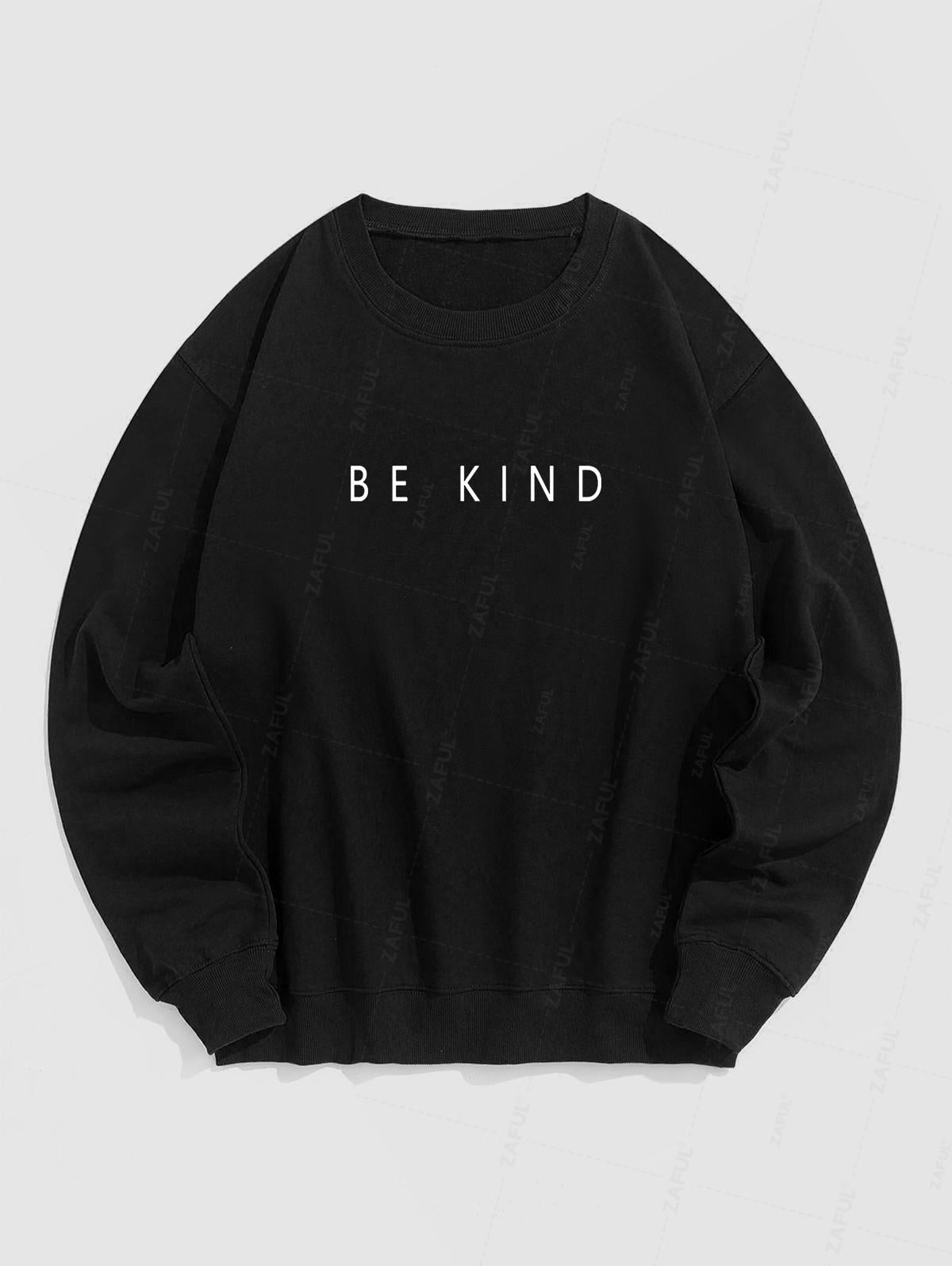 Men's Letter BE KIND Printed Crew Neck Pullover Sweatshirt