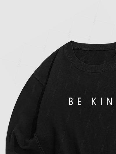 Men's Letter BE KIND Printed Crew Neck Pullover Sweatshirt