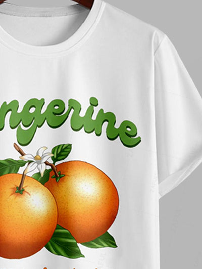 Men's Fruit Tangerine Letter Graphic Printed Short Sleeves T-shirt Kosyway