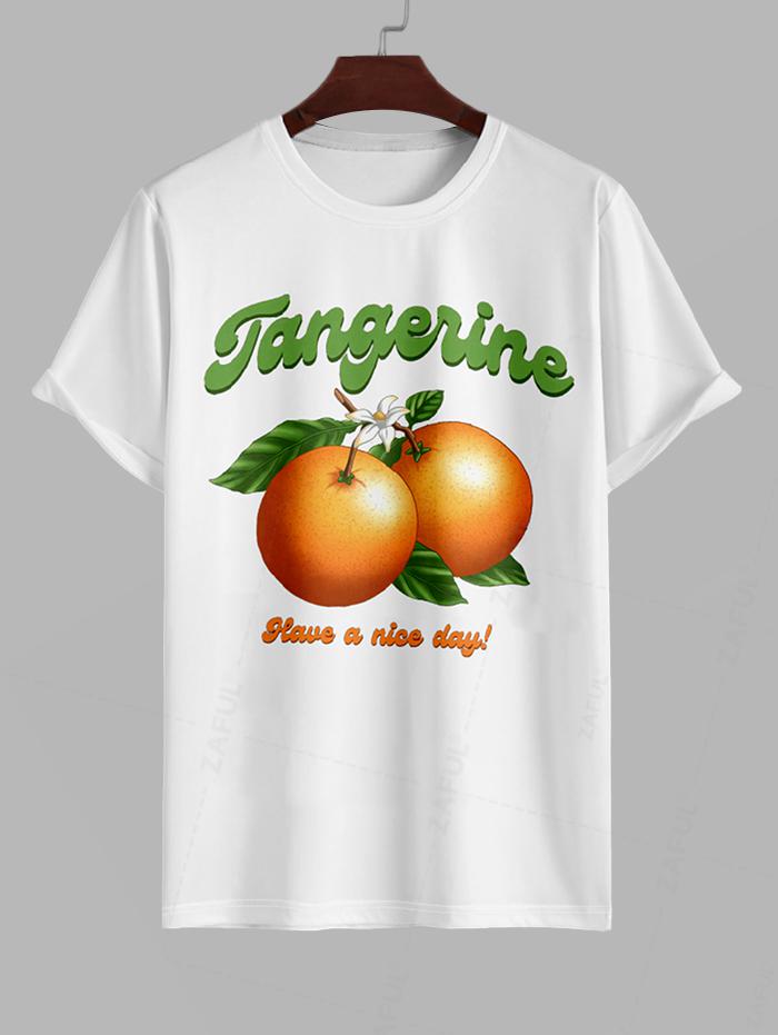 Men's Fruit Tangerine Letter Graphic Printed Short Sleeves T-shirt