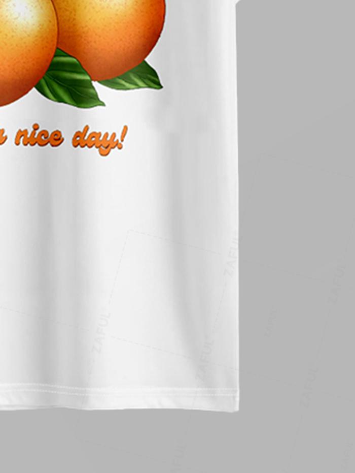 Men's Fruit Tangerine Letter Graphic Printed Short Sleeves T-shirt