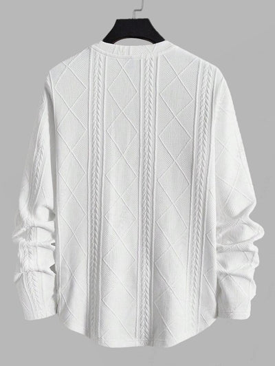 Men's Jacquard Textured Patch Design Crew Neck Long Sleeves Pullover Sweatshirt