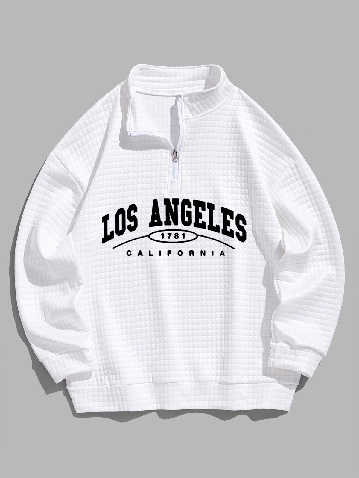 Men's Plaid Number Letter LOS ANGELES CALIFORNIA Print Quarter Zip Stand Collar Sweatshirt