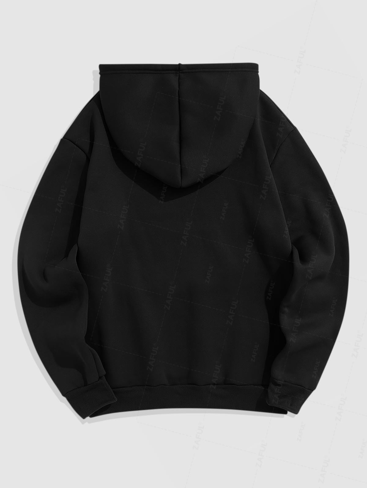 Men's Minimalist Style Letter Pattern Fuzzy Fleece-lined Kangaroo Pocket Design Pullover Hoodie