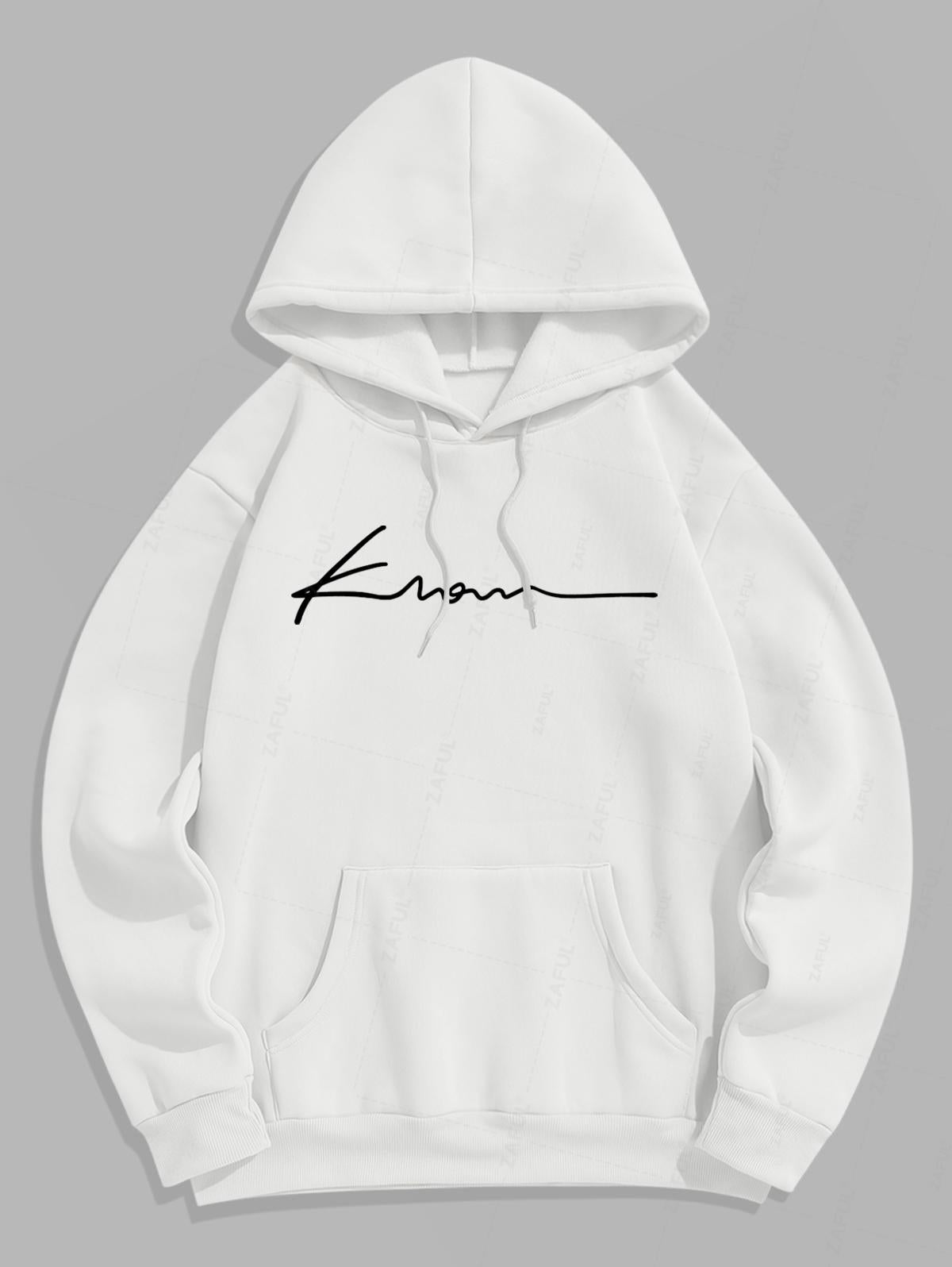 Men's Minimalist Style Letter Pattern Fuzzy Fleece-lined Kangaroo Pocket Design Pullover Hoodie