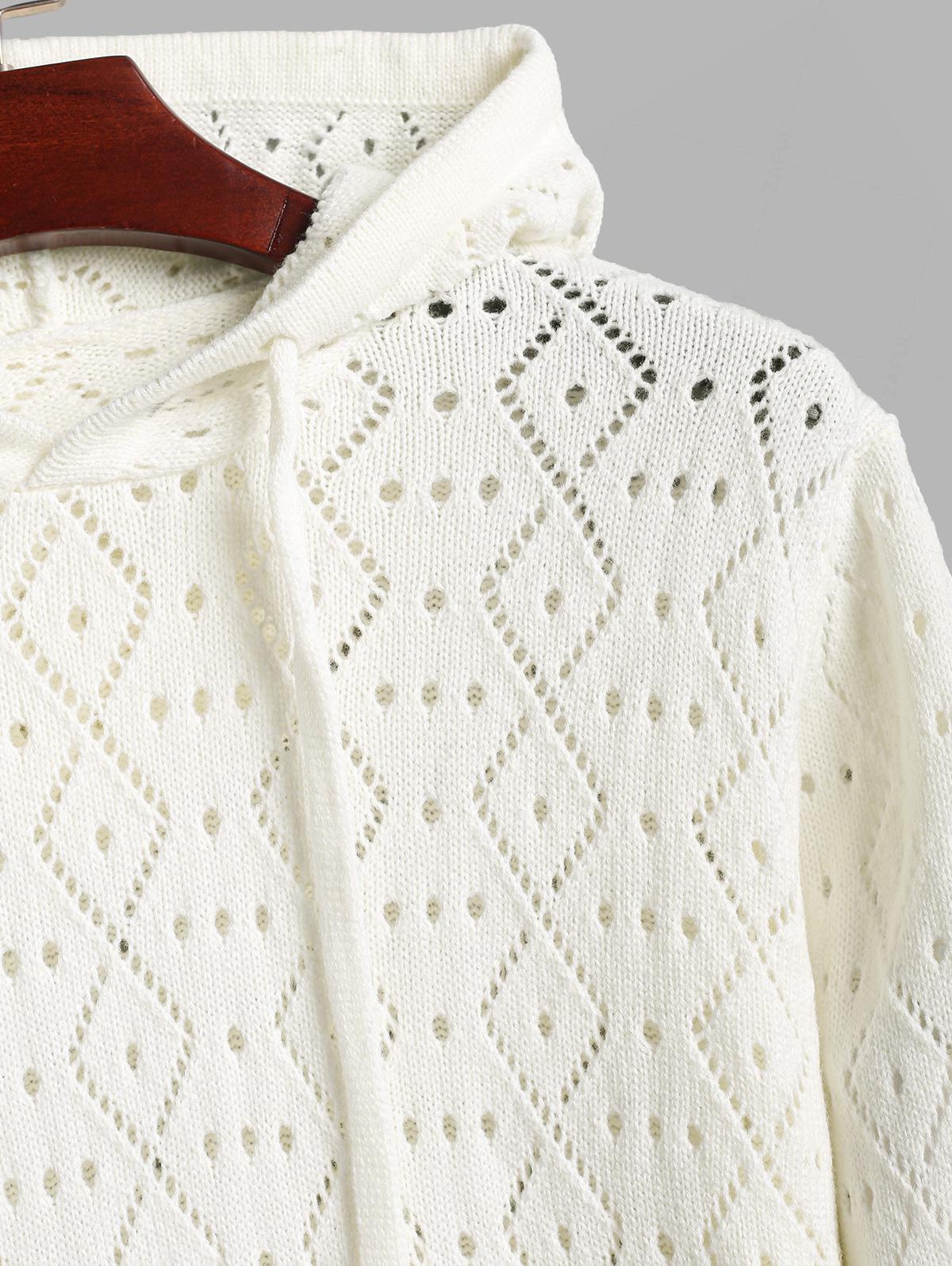 Men's Casual Geometric Pointelle Knit Openwork Pullover Hoodie