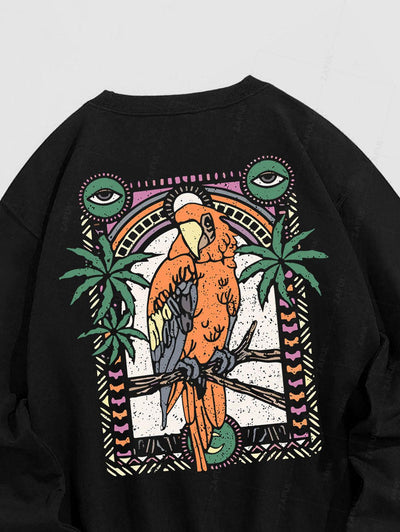 Men's Parrot Eyes Leaves Graphic Printed Crew Neck Pullover Sweatshirt