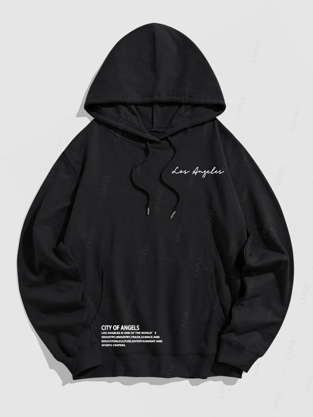 Men's Los Angeles Letter Printed Kangaroo Pocket Pullover Hoodie