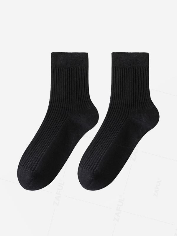 Men's Casual Solid Color Ribbed Anti-pilling Crew Socks