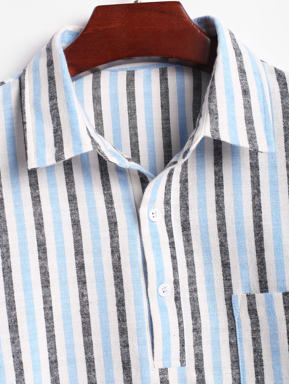 Men's Colorblock Striped Half Buttoned Pocket Design Polo Collar Long Sleeves Shirt