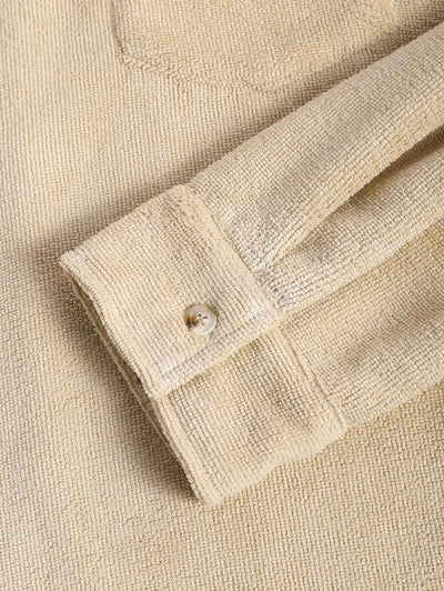 Men's Solid Color Thicken Terry Cloth Flap Pocket Design Single-breasted Long Sleeves Shacket Kosyway