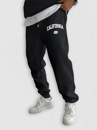 Men's Casual Letter Pattern Fuzzy Fleece-lined Drawstring Jogger Sweatpants(2PCS Set)