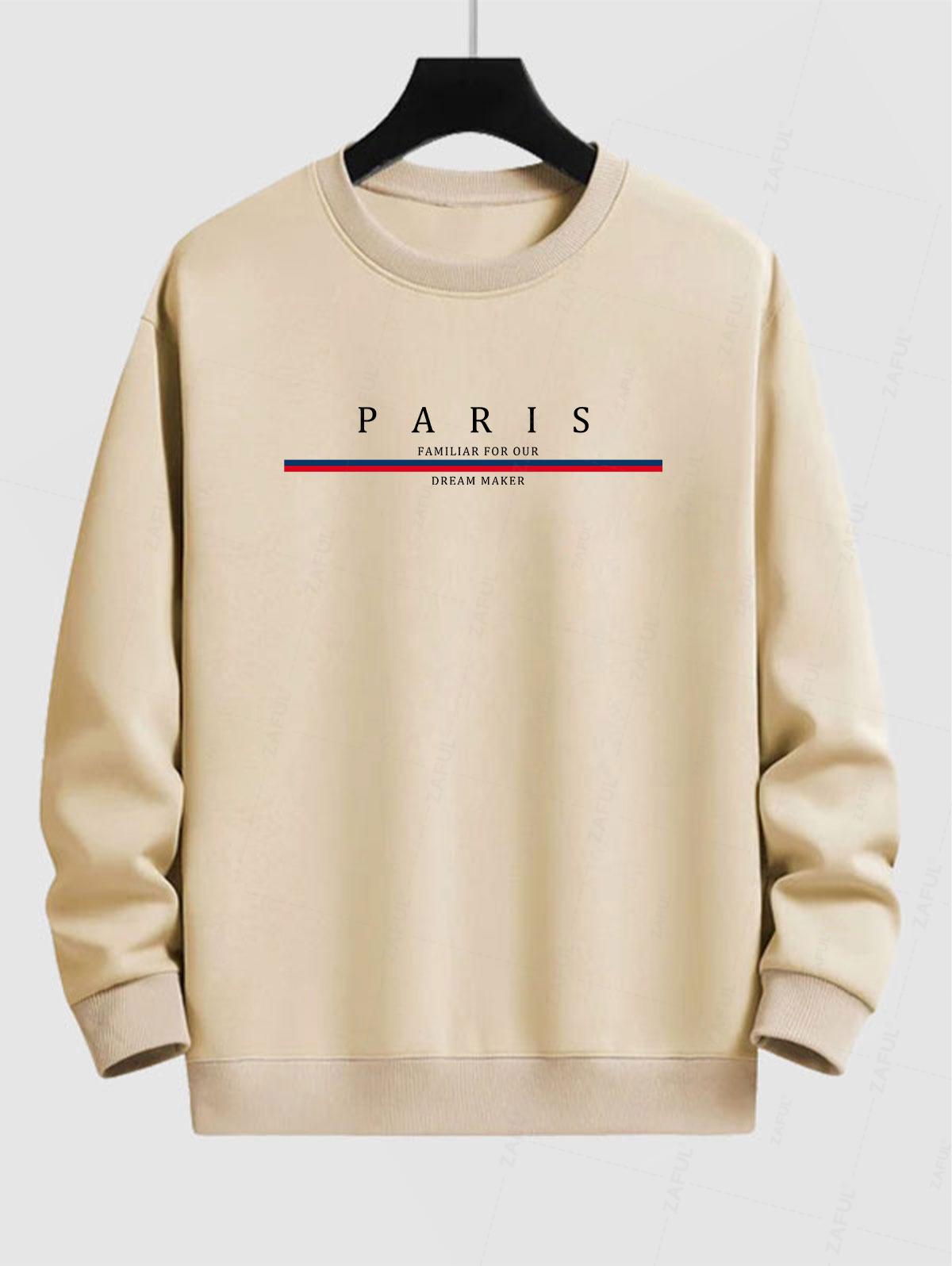 Men's PARIS Letter Graphic Printed Crew Neck Pullover Sweatshirt