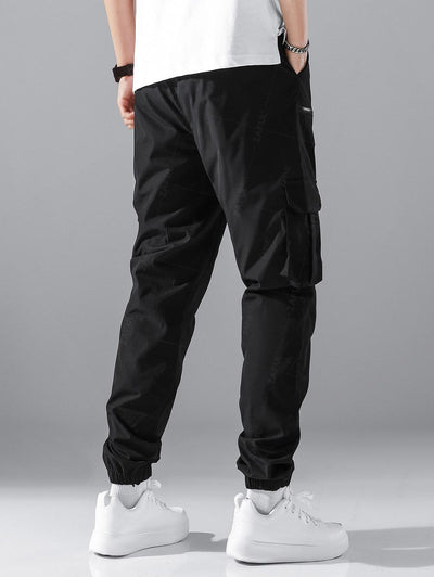 Men's Streetwear Side Zip And Large Pockets Design Drawstring Beam Feet Cargo Pants