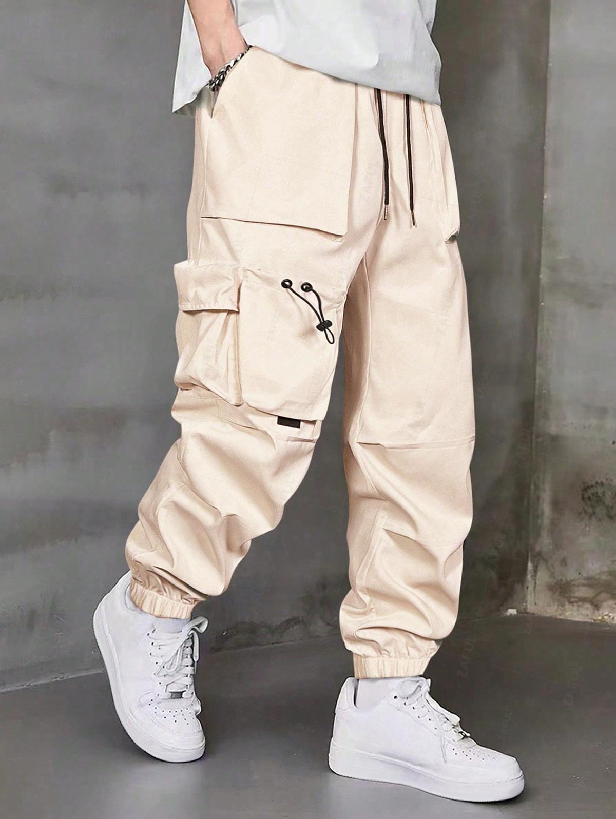 Men's Casual Streetwear Pocket Side Drawstring Beam Feet Cargo Pants