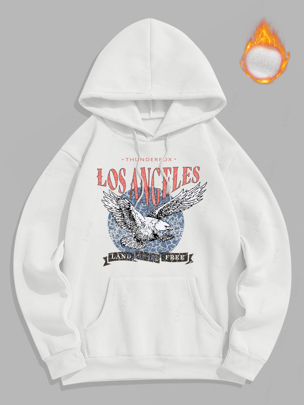 Men's Letter Eagle Graphic Pattern Fuzzy Fleece-lined Kangaroo Pocket Design Pullover Hoodie