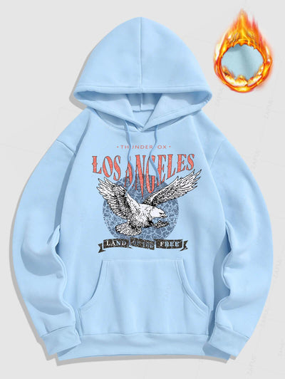 Men's Letter Eagle Graphic Pattern Fuzzy Fleece-lined Kangaroo Pocket Design Pullover Hoodie