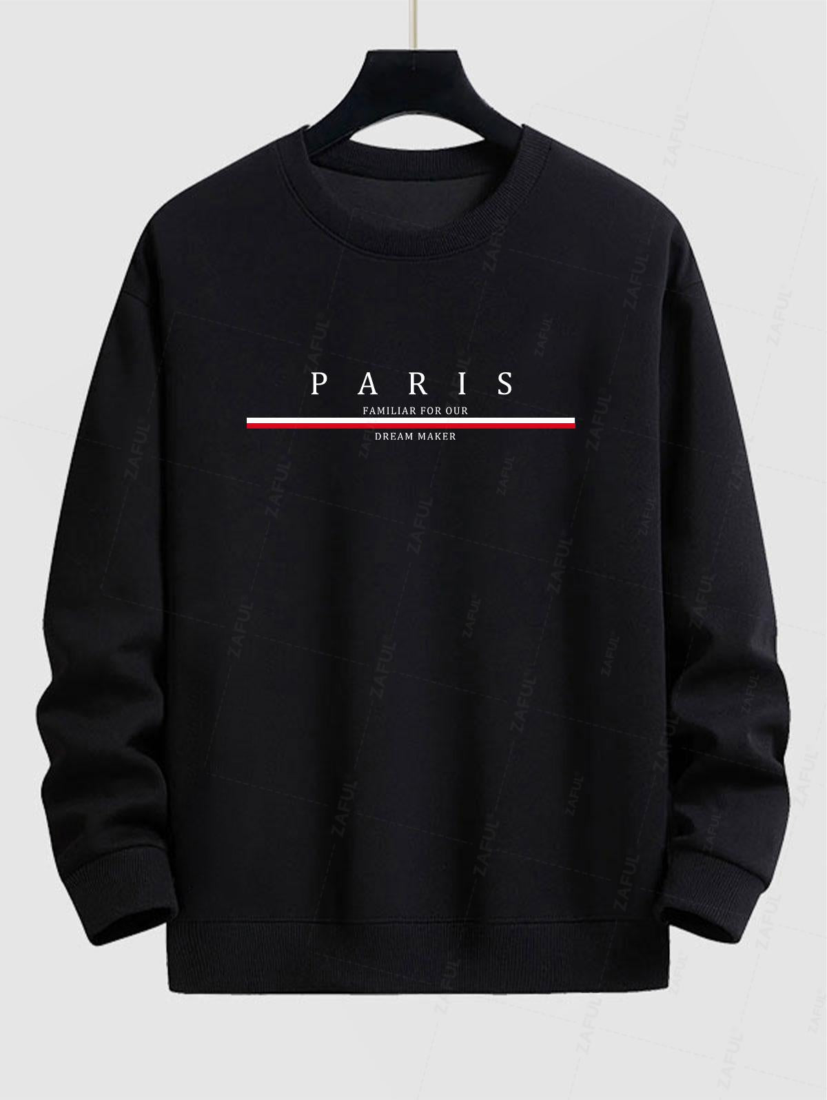 Men's PARIS Letter Graphic Printed Crew Neck Pullover Sweatshirt