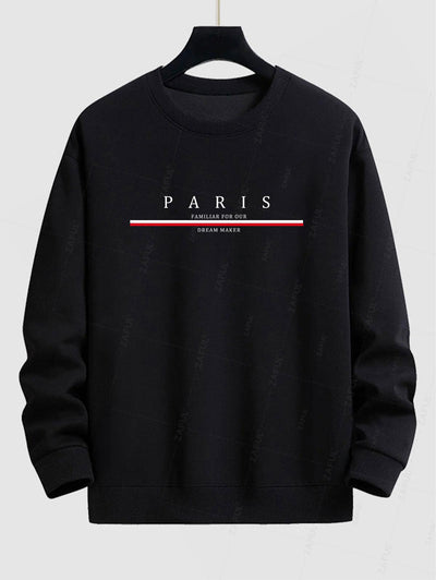 Men's PARIS Letter Graphic Printed Crew Neck Pullover Sweatshirt