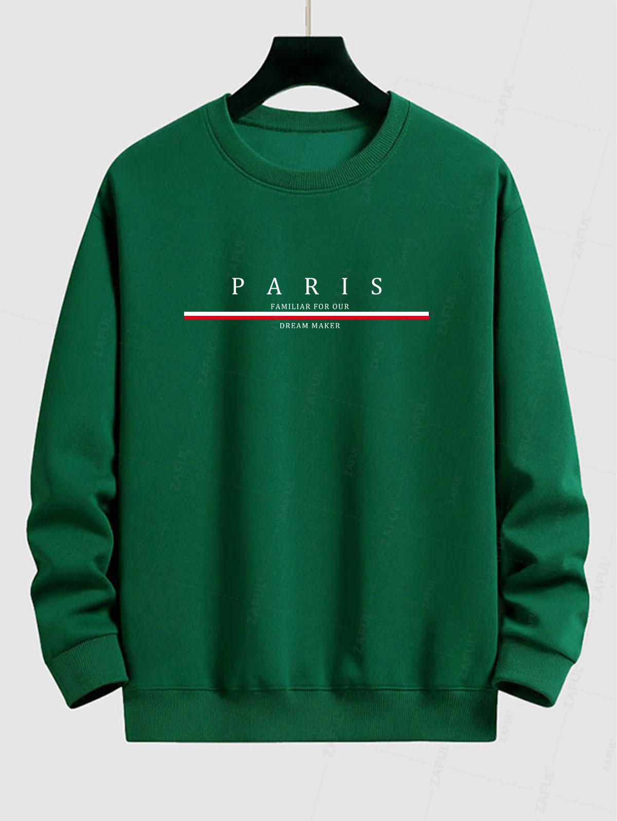 Men's PARIS Letter Graphic Printed Crew Neck Pullover Sweatshirt