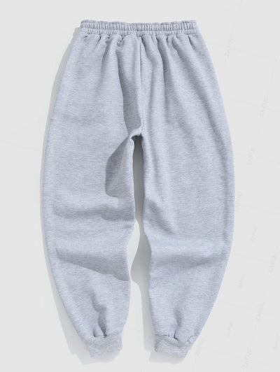 Men's Minimalist Style Bird Pattern Fuzzy Fleece-lined Drawstring Jogger Sweatpants