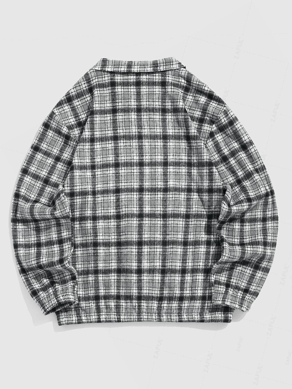 Men's Flannel Plaid Letter Embroidery Quarter Zip Stand Collar Long Sleeve Pullover Sweatshirt Kosyway