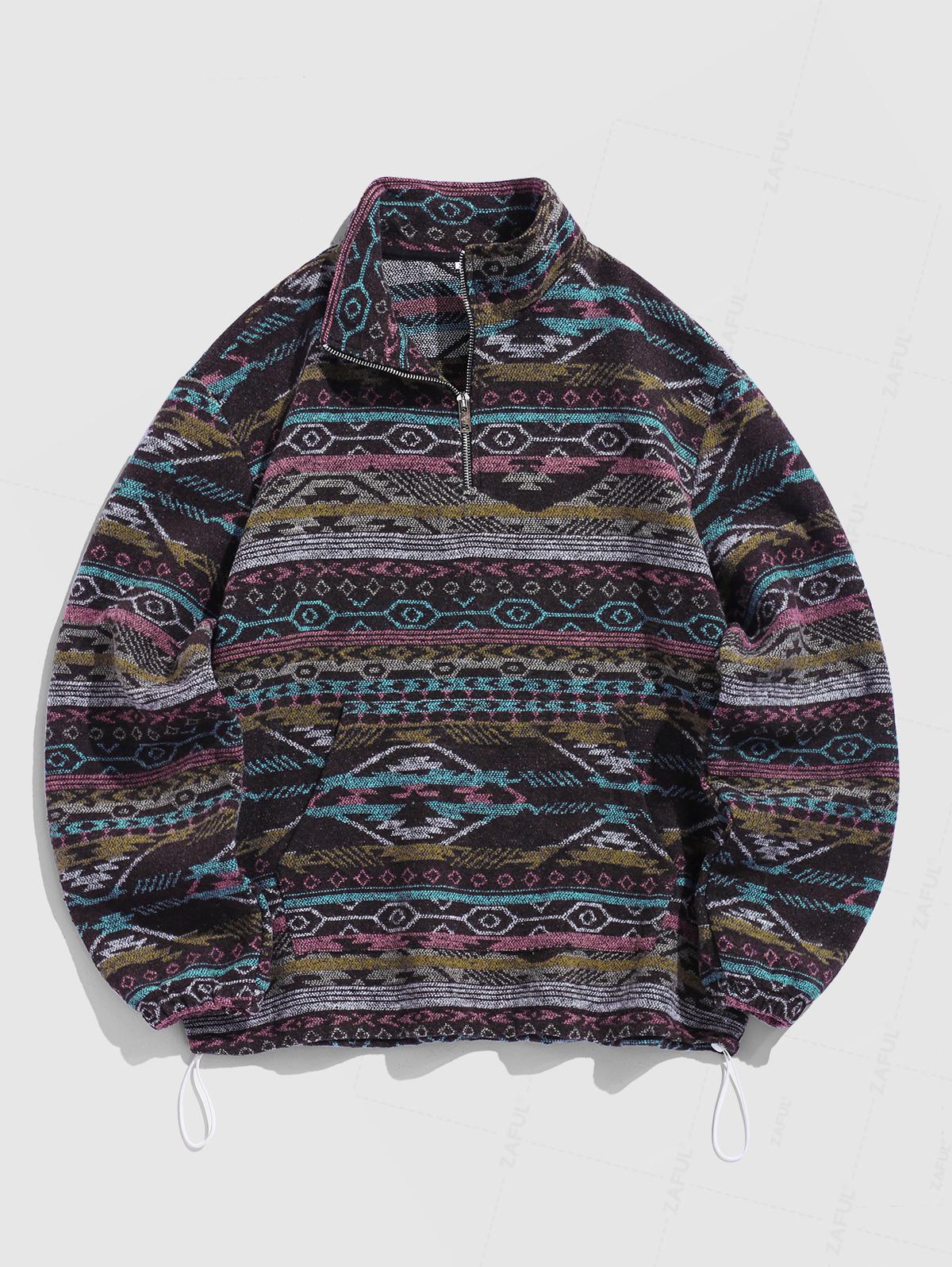 Men's Casual Ethnic Style Pattern Half Zip Stand Collar Pullover Sweatshirt