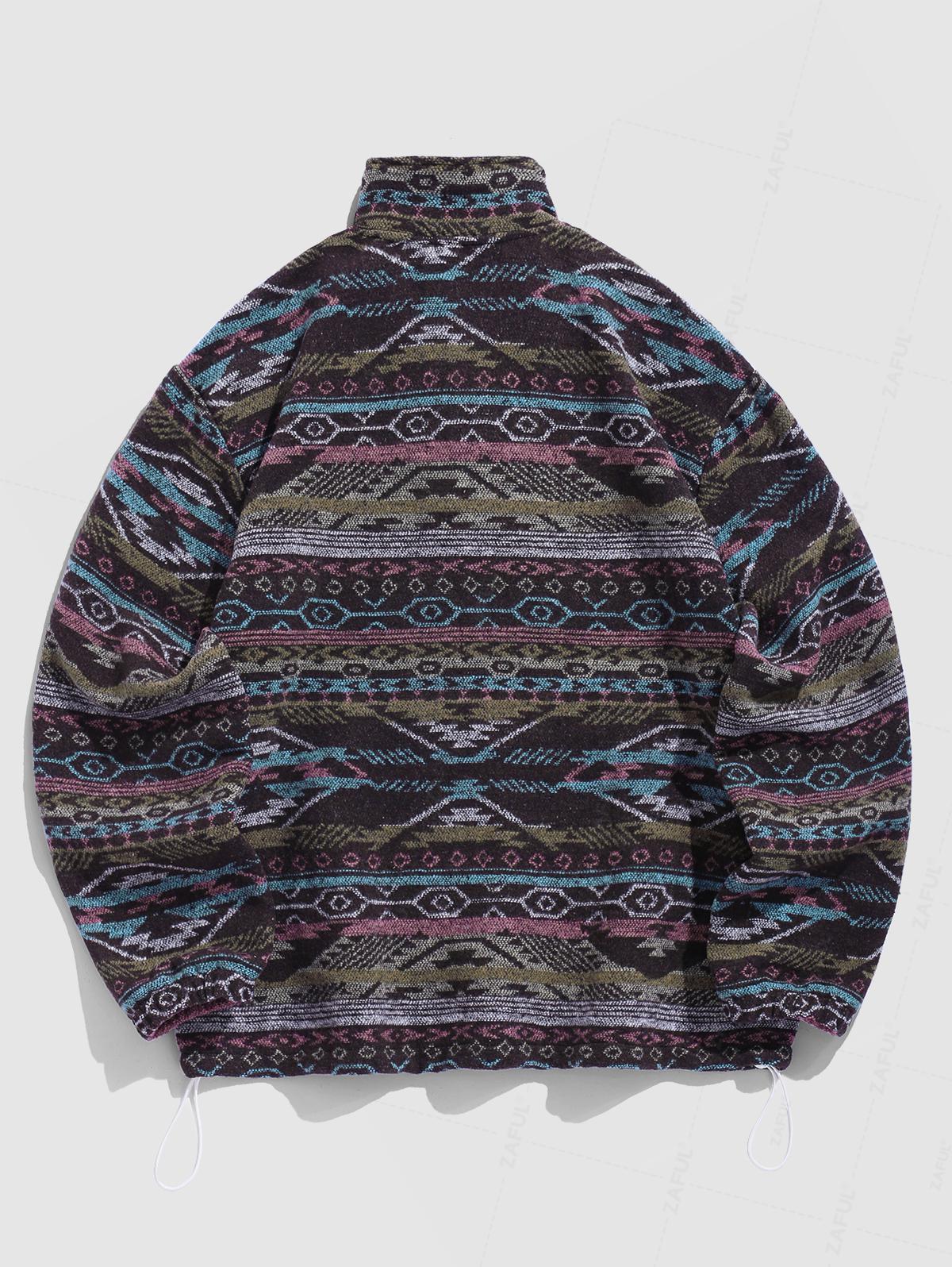 Men's Casual Ethnic Style Pattern Half Zip Stand Collar Pullover Sweatshirt