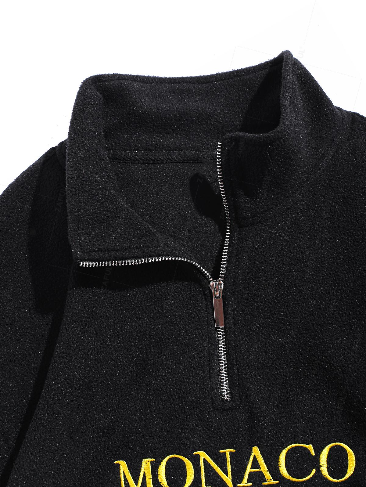 Men's Casual Letter Embroidered Half Zip Stand Collar Pullover Sweatshirt