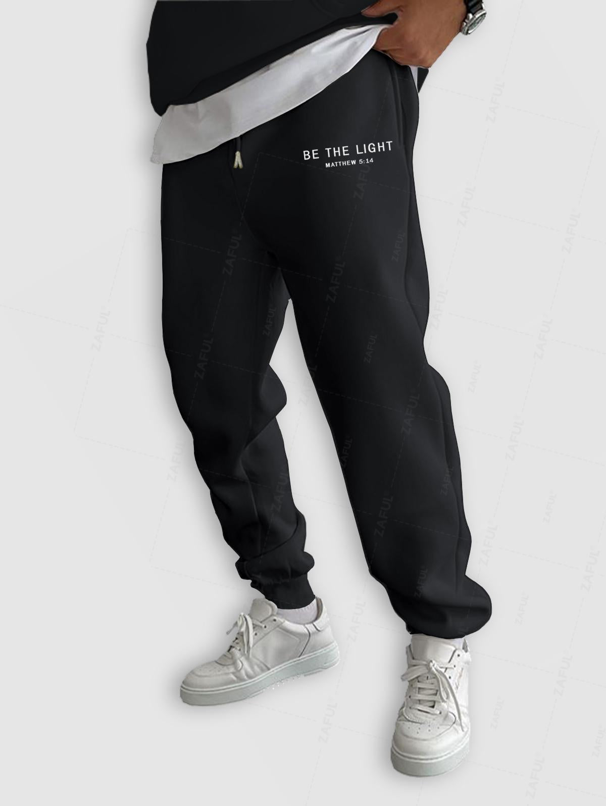 Men's Casual Letter Pattern Fuzzy Fleece-lined Drawstring Jogger Sweatpants