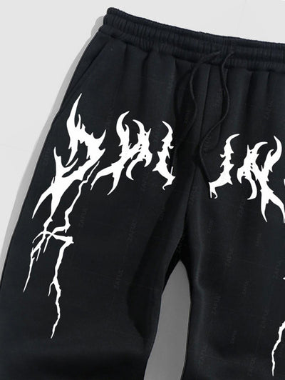 Men's Casual Lightning Pattern Fuzzy Fleece-lined Drawstring Jogger Sweatpants