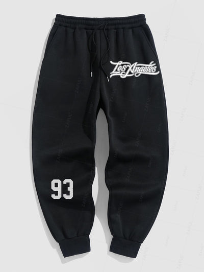 Men's Casual Letter Number Pattern Fuzzy Fleece-lined Drawstring Jogger Sweatpants