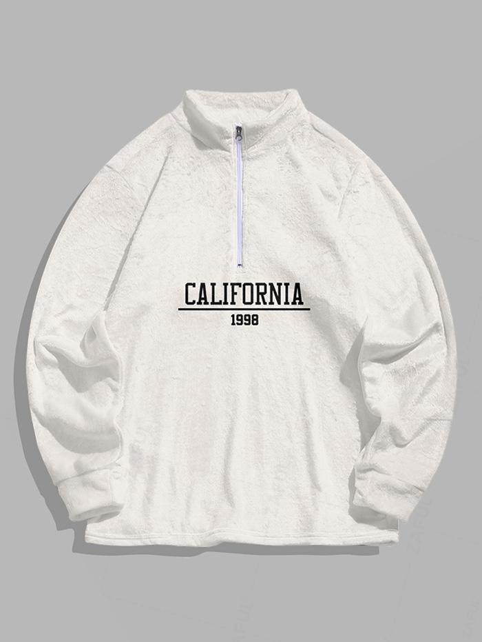 Men's CALIFORNIA 1998 Graphic Pattern Fluffy Fleece Quarter Zip Stand Collar Sweatshirt