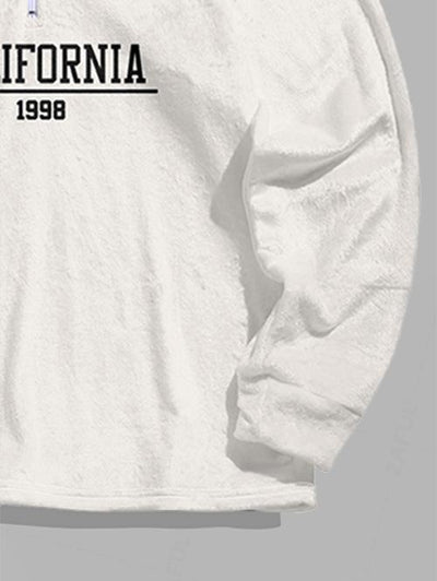 Men's CALIFORNIA 1998 Graphic Pattern Fluffy Fleece Quarter Zip Stand Collar Sweatshirt