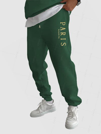 Men's Casual Letter PARIS Romantic City Pattern Fuzzy Fleece-lined Drawstring Jogger Sweatpants