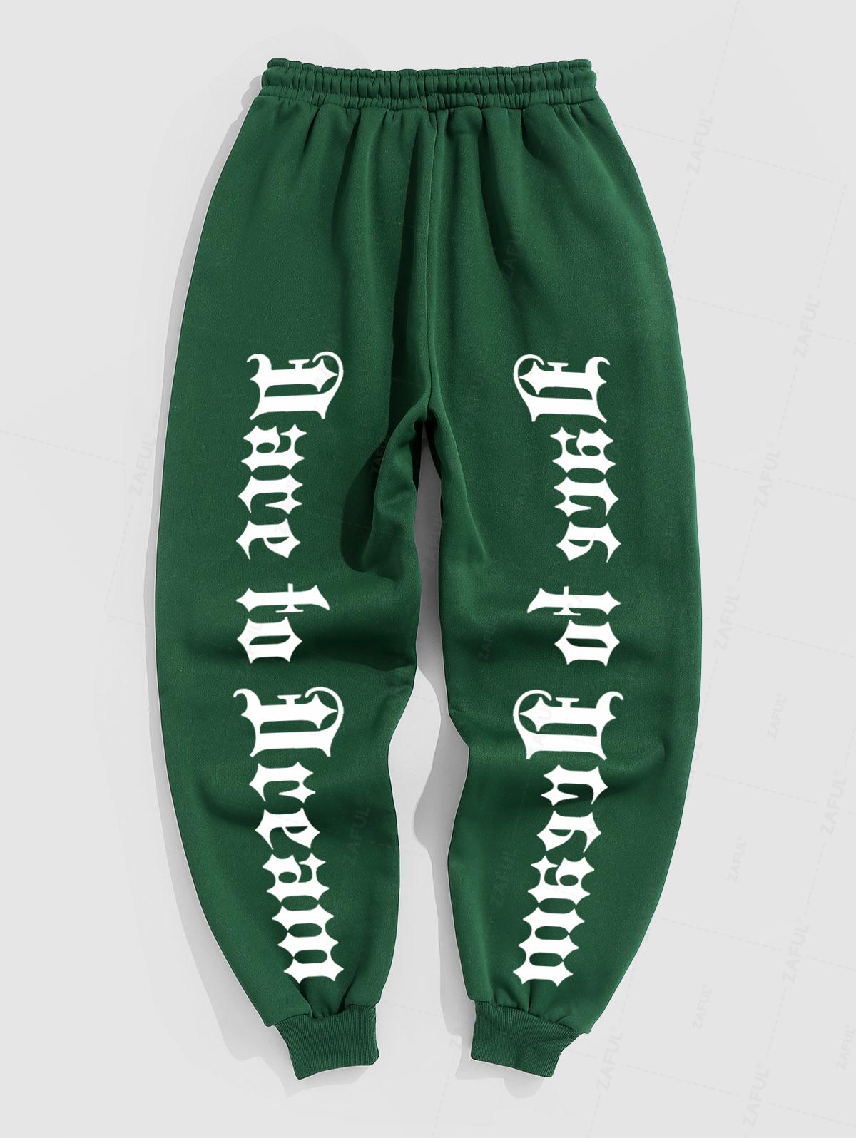 Men's Casual Letter Pattern Fuzzy Fleece-lined Drawstring Jogger Sweatpants